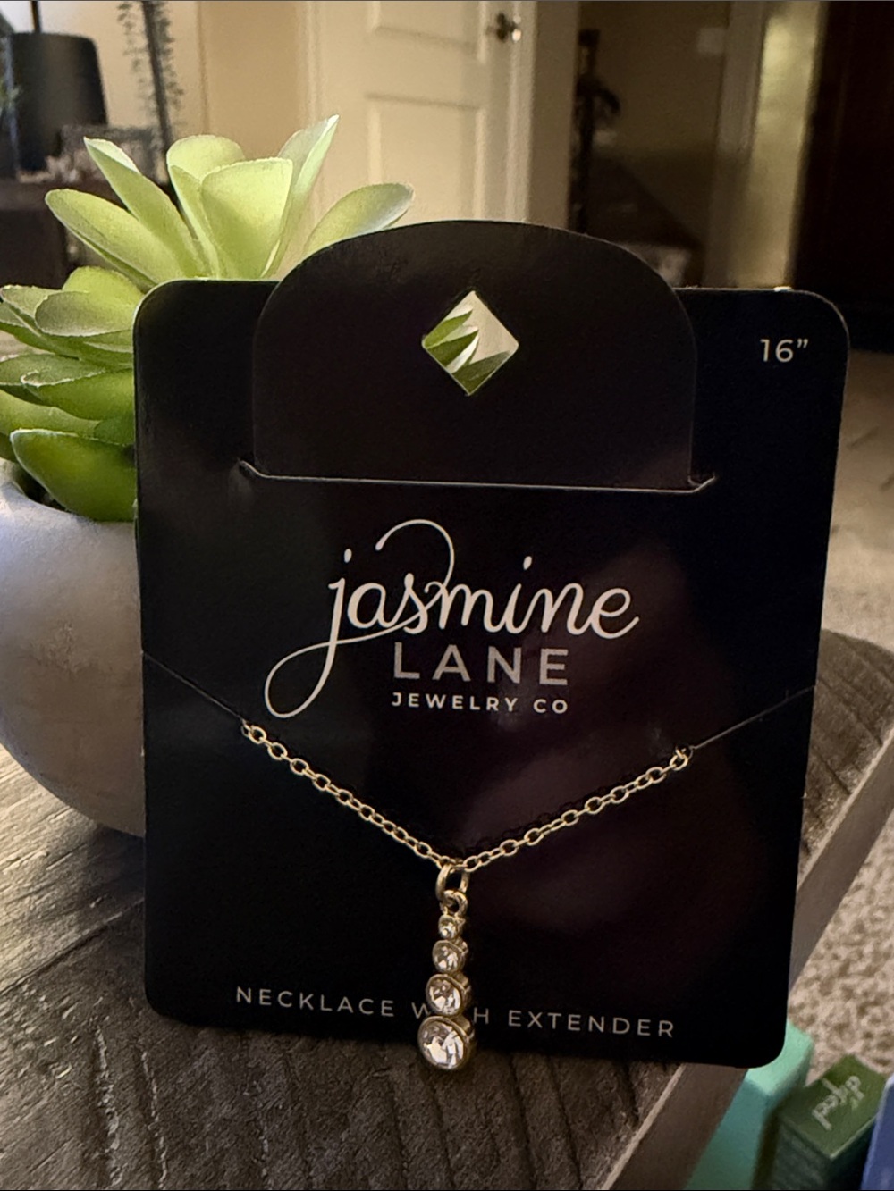 Jasmine Gold-tone Clear Crystal Drop 16” Necklace - New